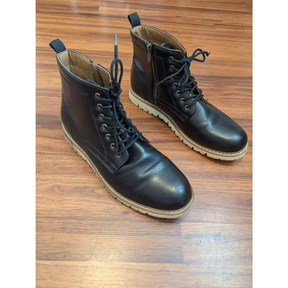 Steve Madden Mens Lace Up Combat Boots Size 12 Black Minimalist Grunge